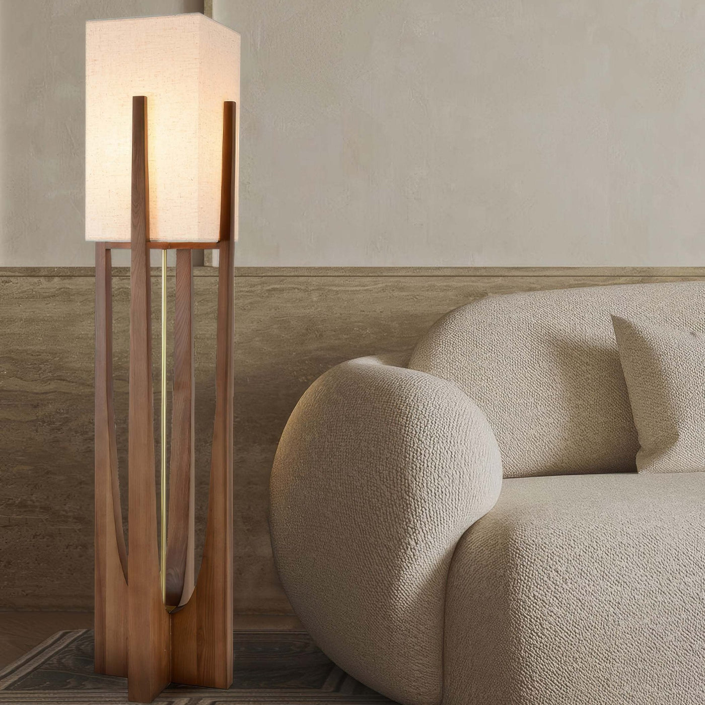 GlowZenith | Stylish walnut floor lamp