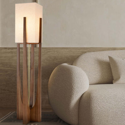 GlowZenith | Stylish walnut floor lamp