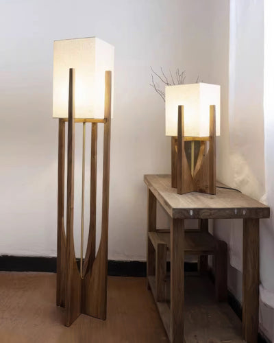 GlowZenith | Stylish walnut floor lamp