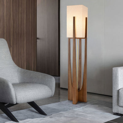 GlowZenith | Stylish walnut floor lamp