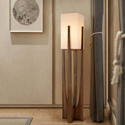 GlowZenith | Stylish walnut floor lamp